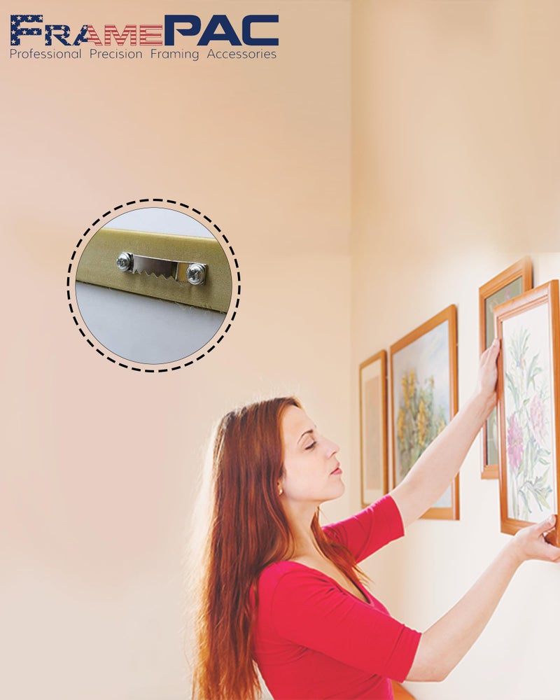 FramePac 100 Pack Small Sawtooth Picture Hangers Frame Hanging Saw Tooth Hooks with Screws & Storage Box Hanging Hardware for Paintings Pictures Canvas Photo Frames & Artwork (1 5/8") - Image 5